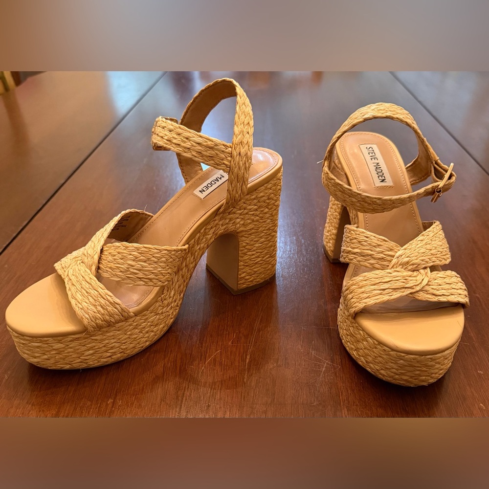 Steve Madden Carisma Platform Sandals Woven Natural Tan Women's Size 8.5